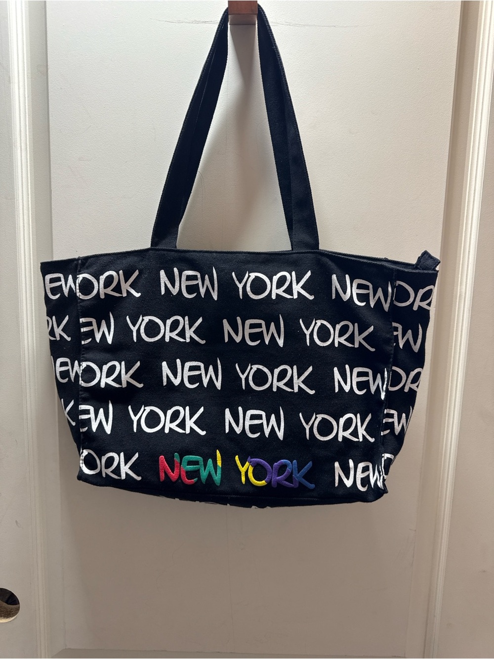 Robin Ruth Black 'New York' Printed Canvas Tote with Rainbow Accent